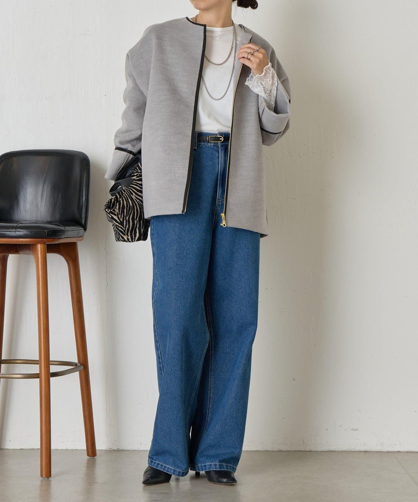 拼接線條繭型大衣