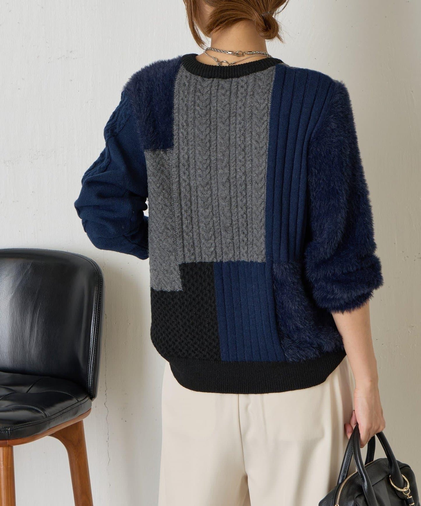 拼接羽毛針織衫