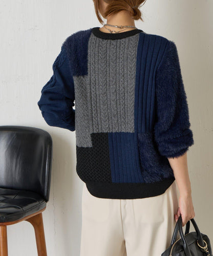 拼接羽毛針織衫