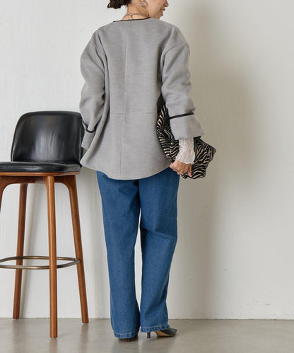 拼接線條繭型大衣