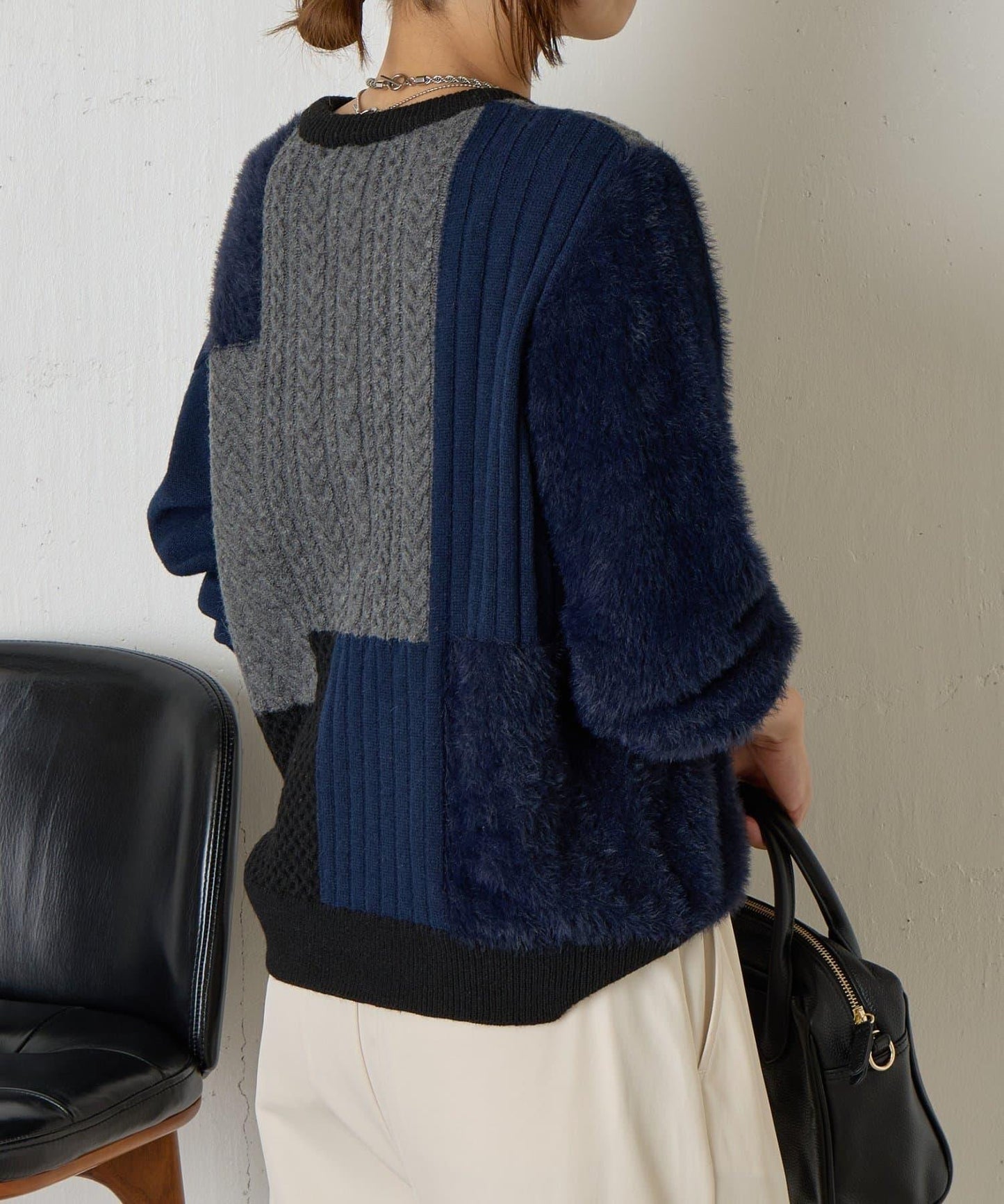 拼接羽毛針織衫