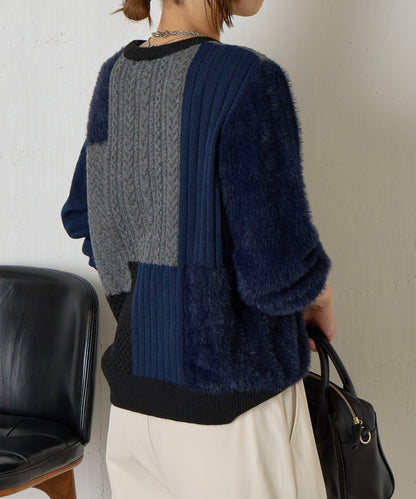 拼接羽毛針織衫