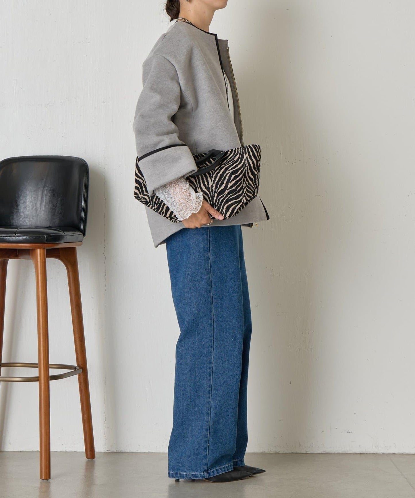 拼接線條繭型大衣