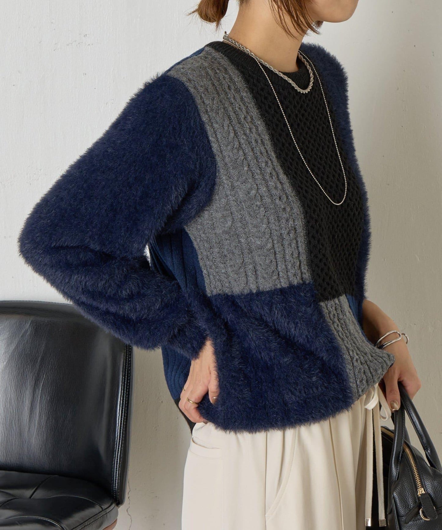 拼接羽毛針織衫