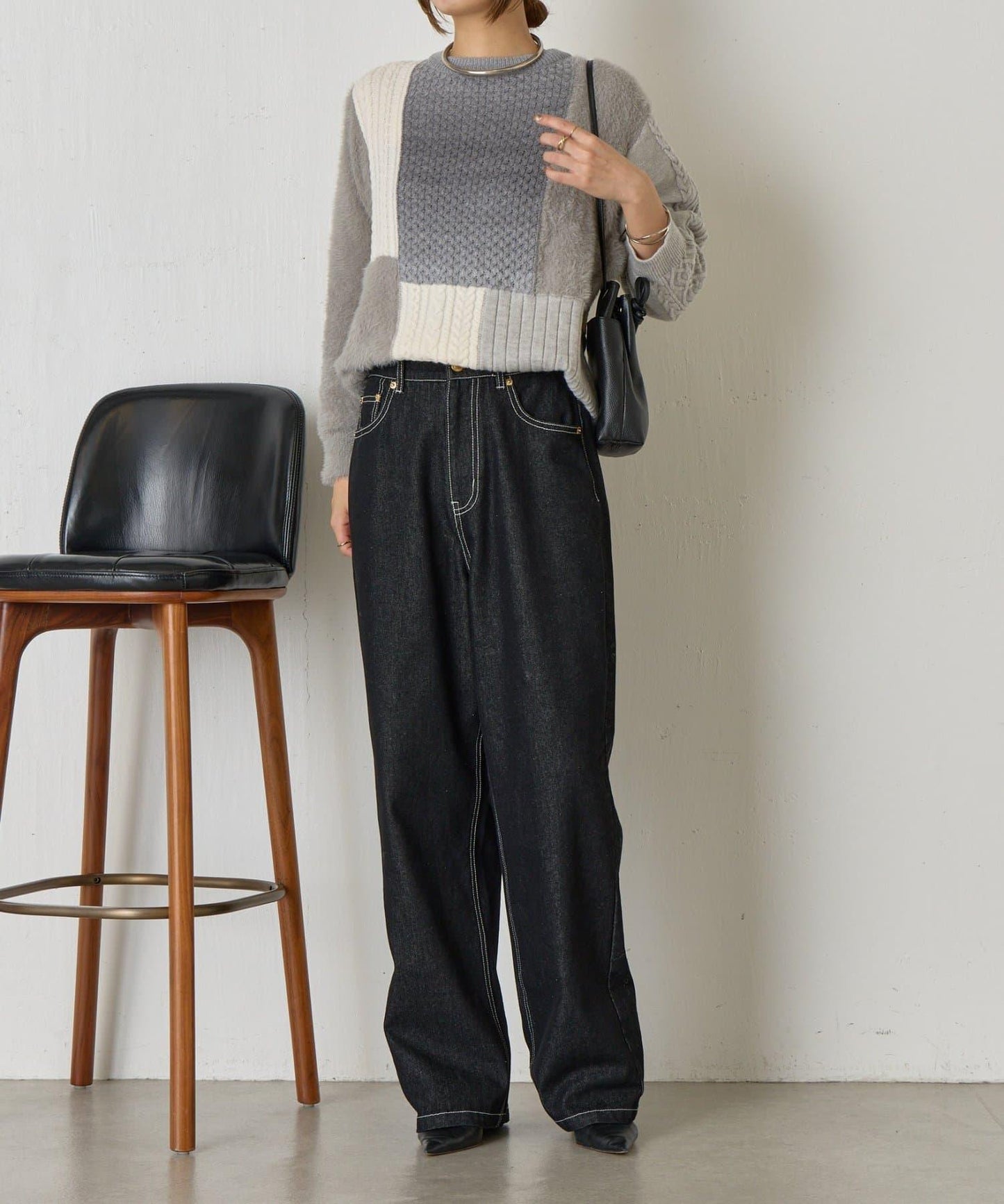 拼接羽毛針織衫