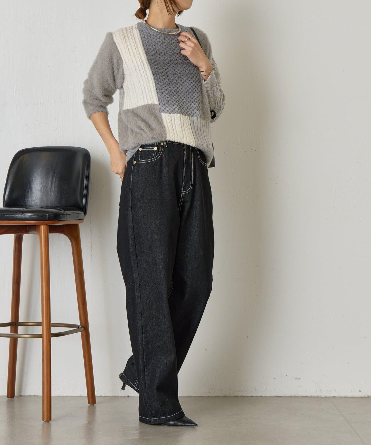 拼接羽毛針織衫