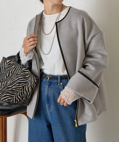 拼接線條繭型大衣