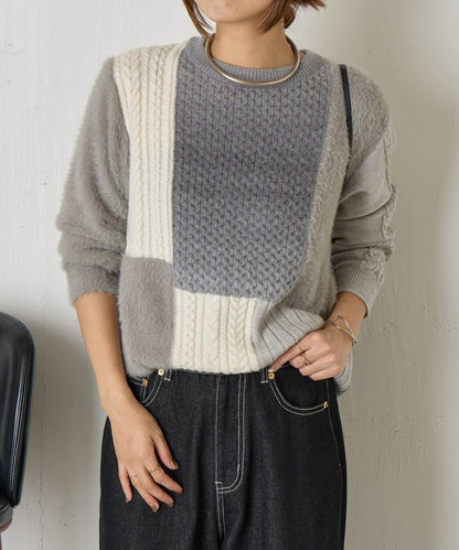 拼接羽毛針織衫