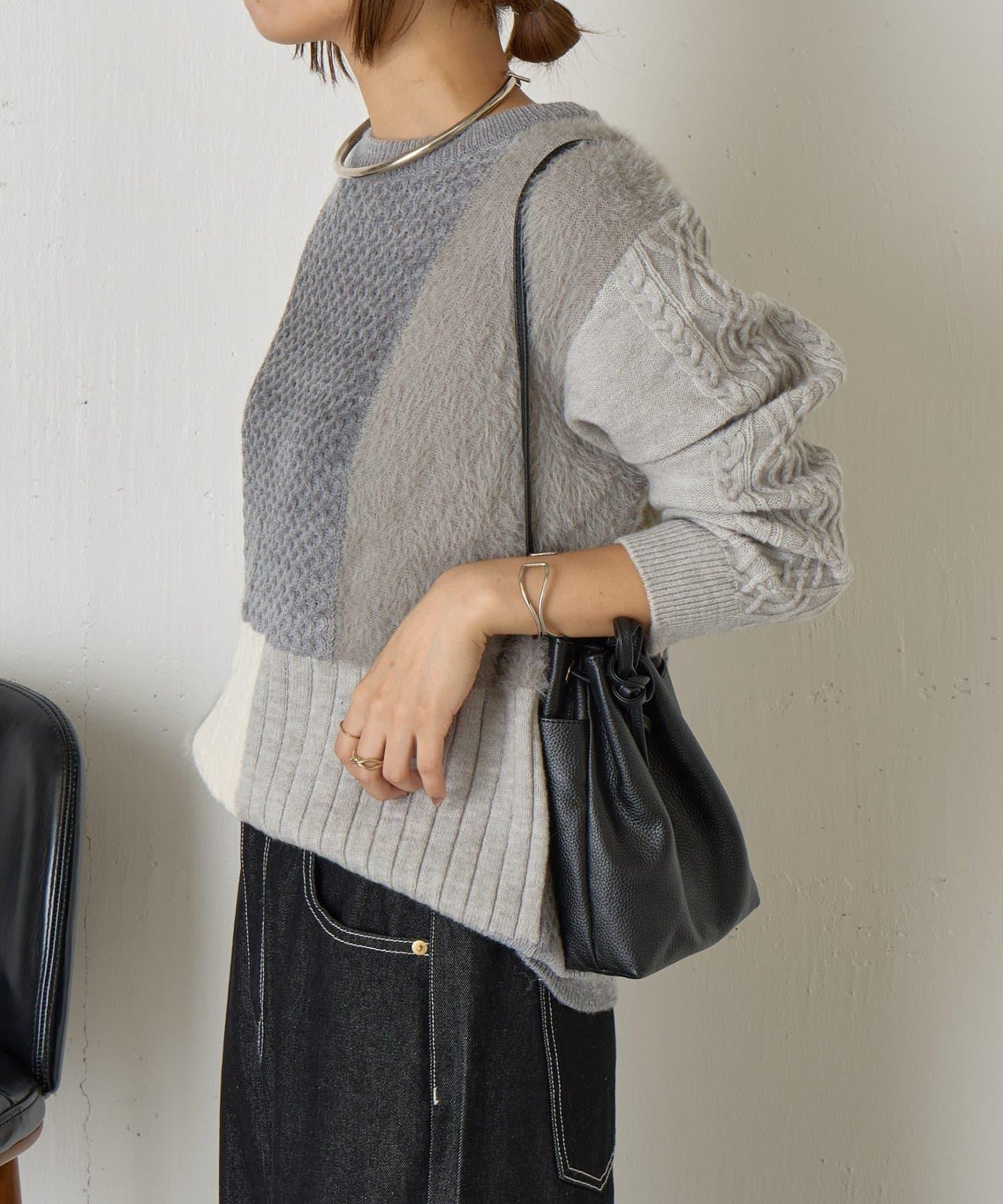 拼接羽毛針織衫