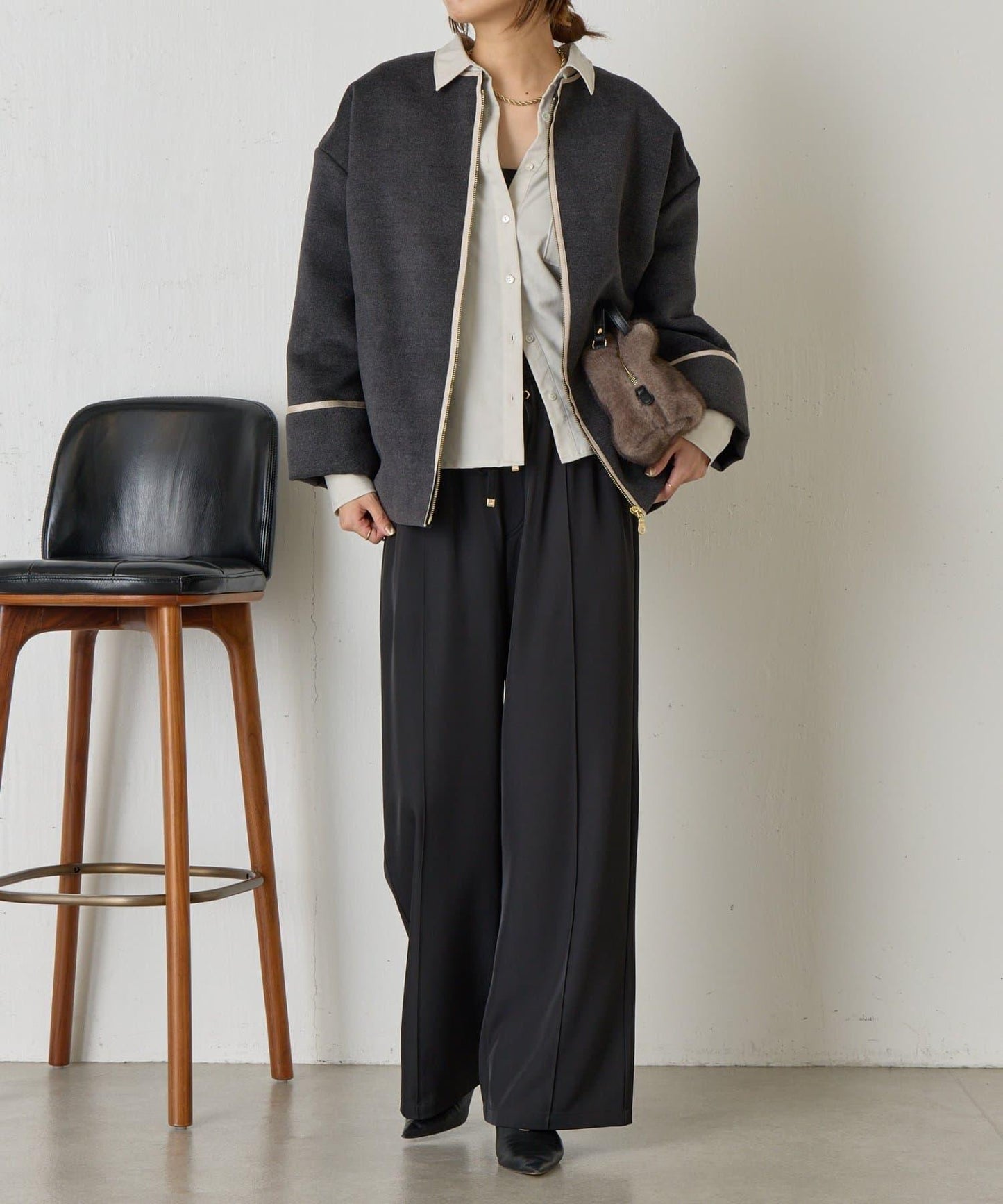 拼接線條繭型大衣