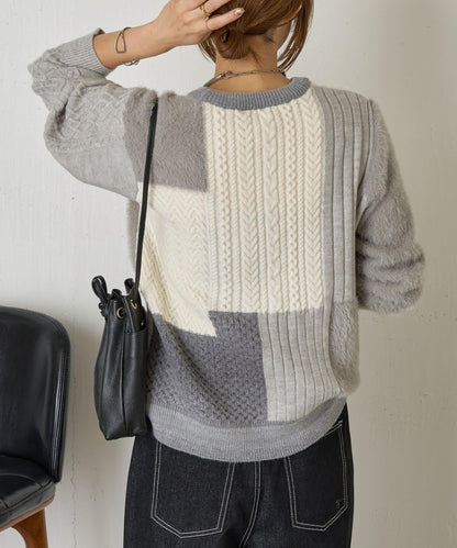 拼接羽毛針織衫