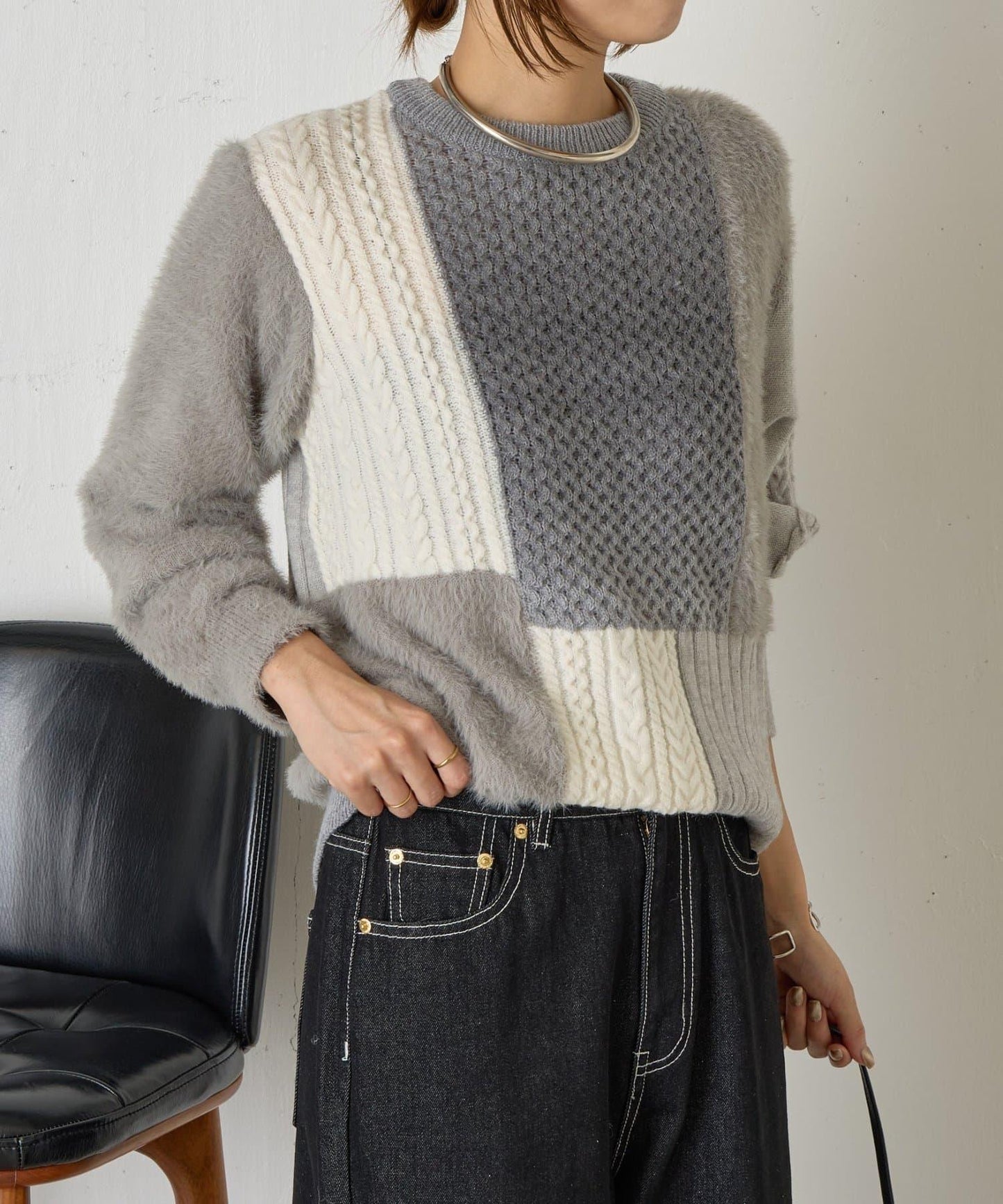 拼接羽毛針織衫