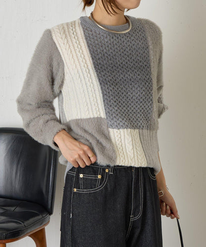 拼接羽毛針織衫