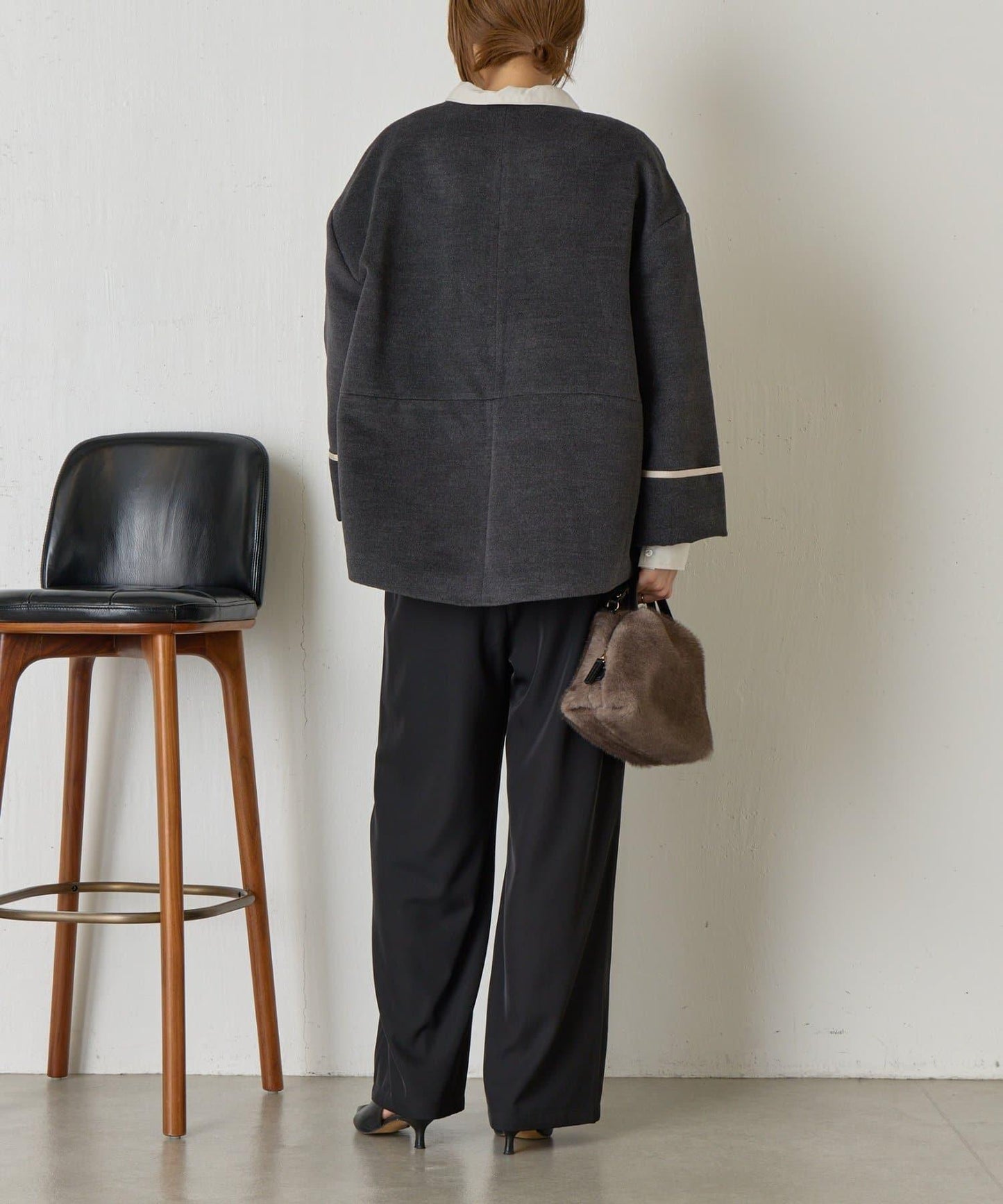 拼接線條繭型大衣