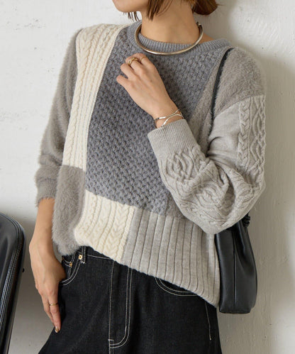 拼接羽毛針織衫