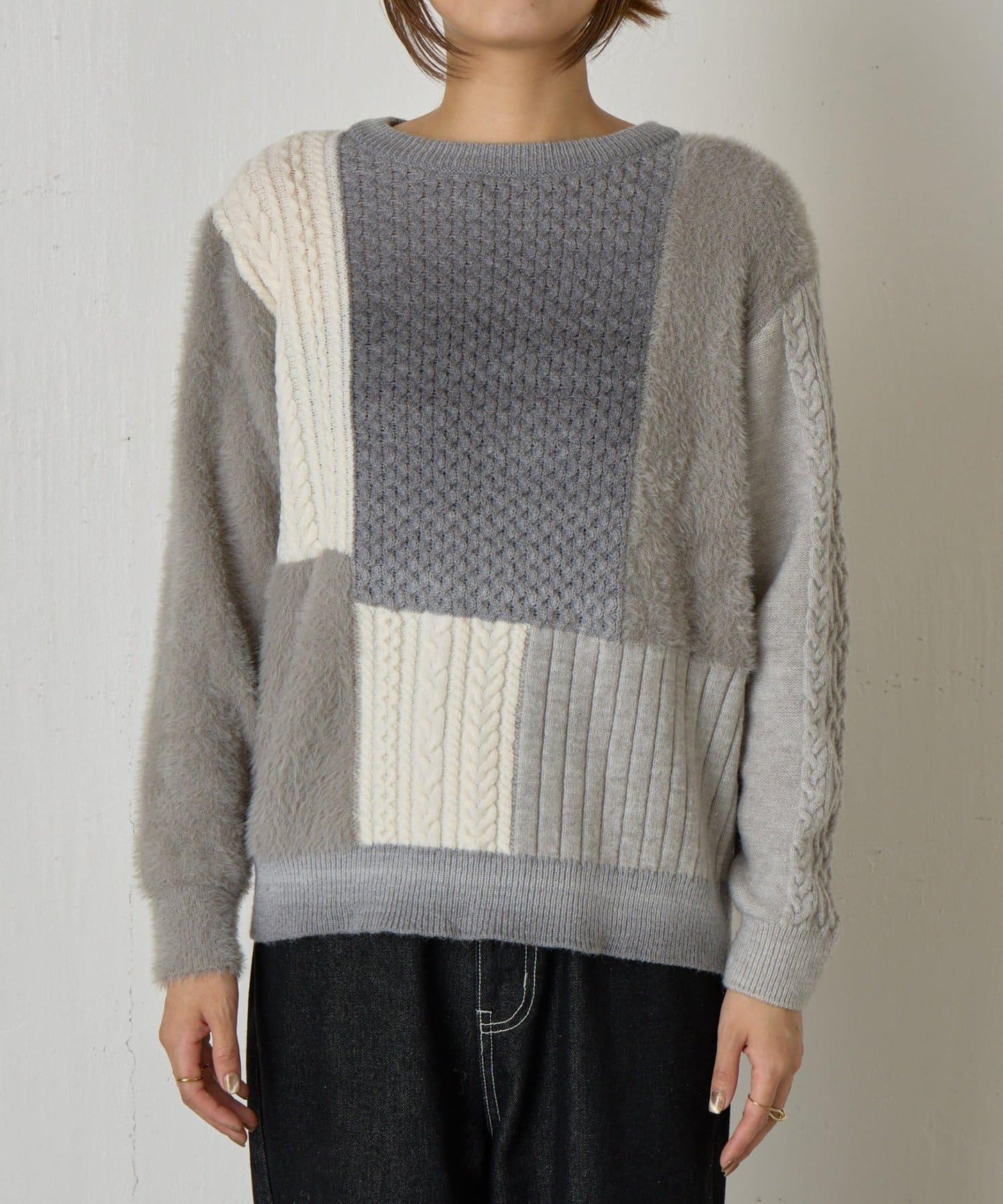 拼接羽毛針織衫