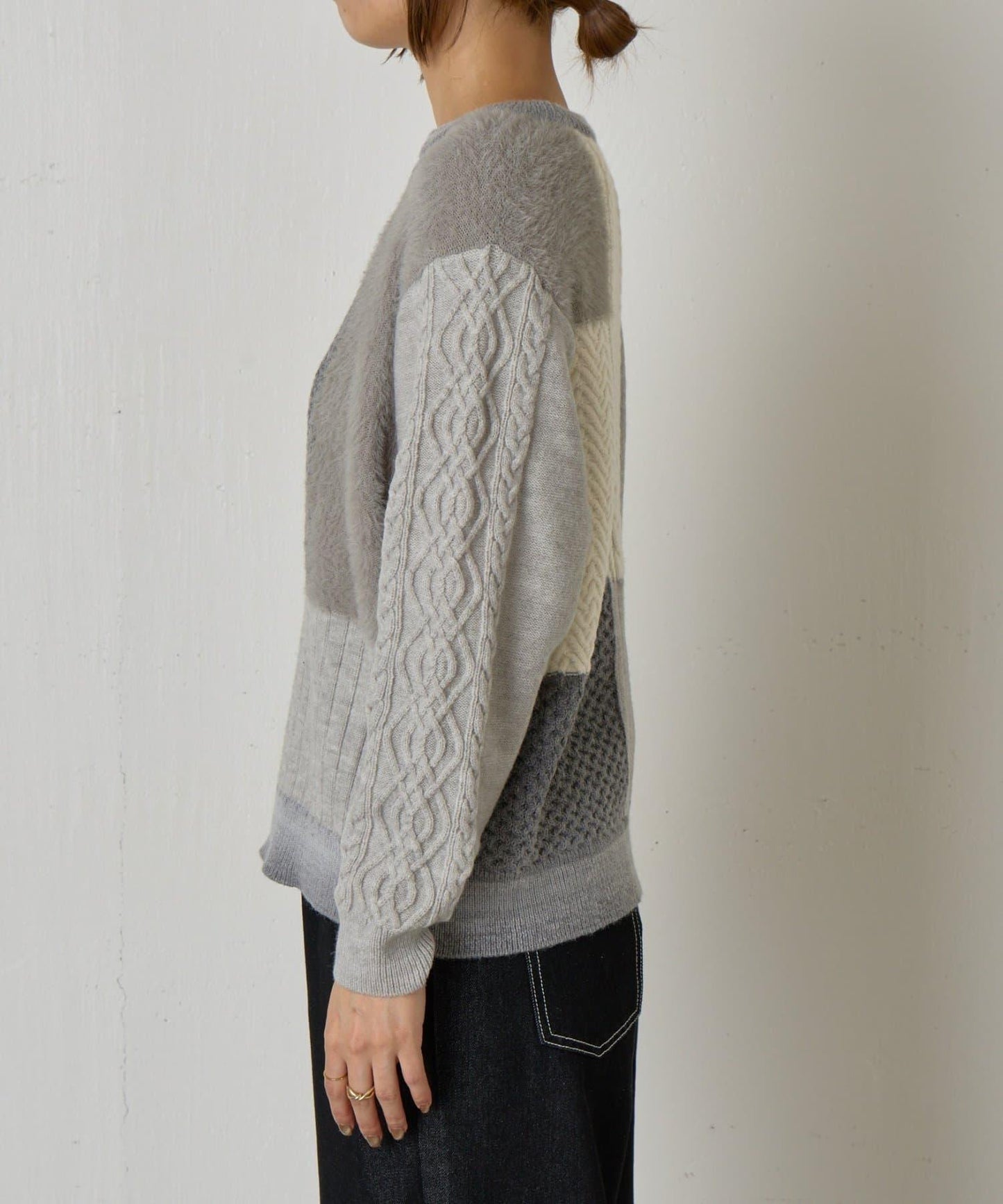 拼接羽毛針織衫