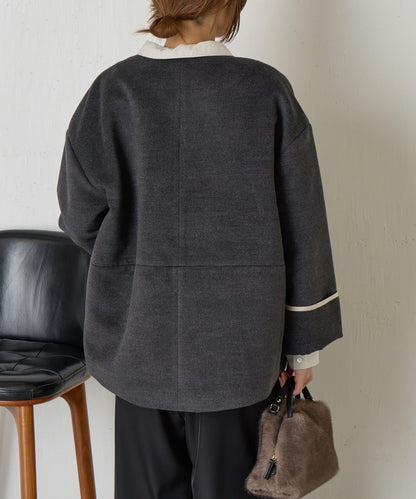 拼接線條繭型大衣