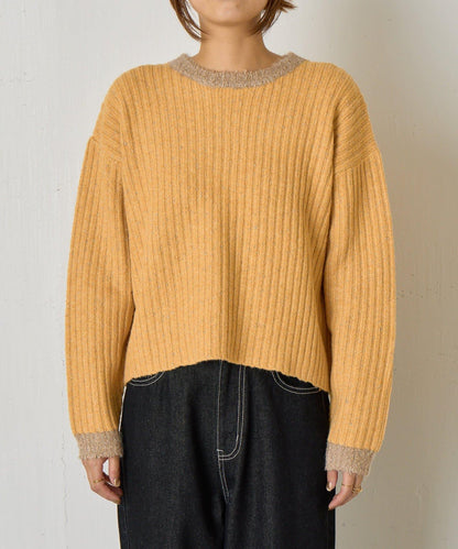 領口袖口拼色條紋亮絲針織衫