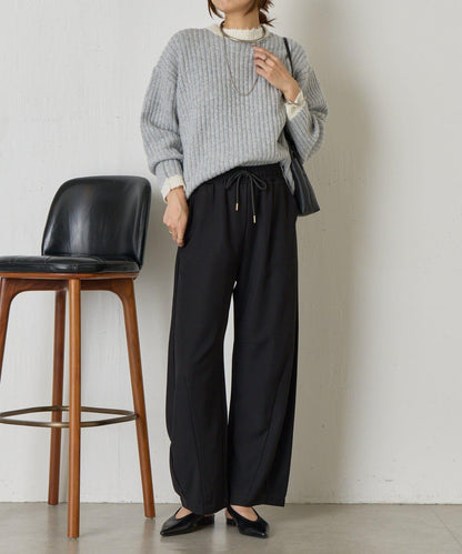 領口袖口拼色條紋亮絲針織衫