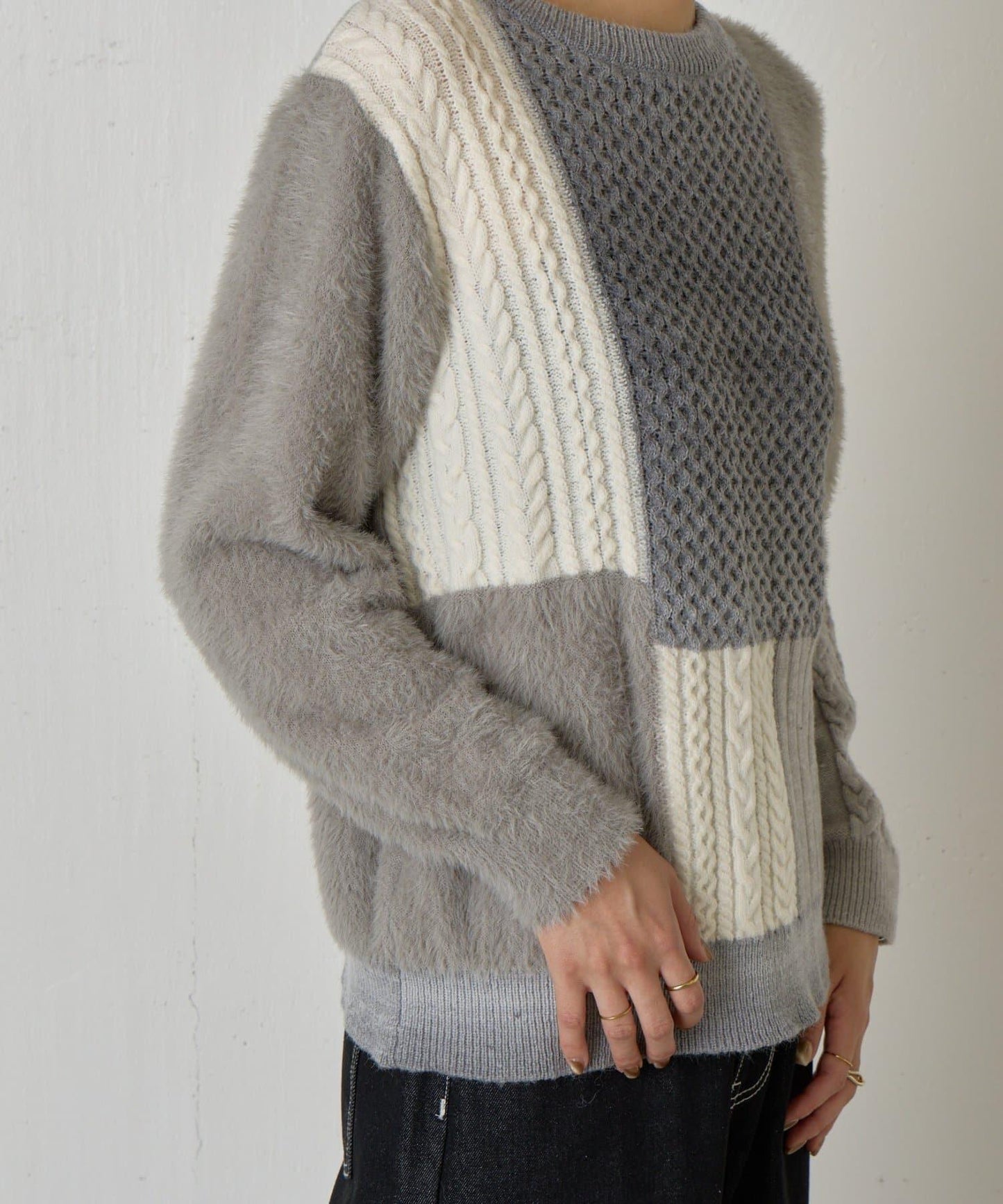 拼接羽毛針織衫