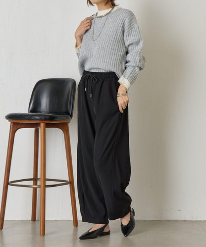 領口袖口拼色條紋亮絲針織衫