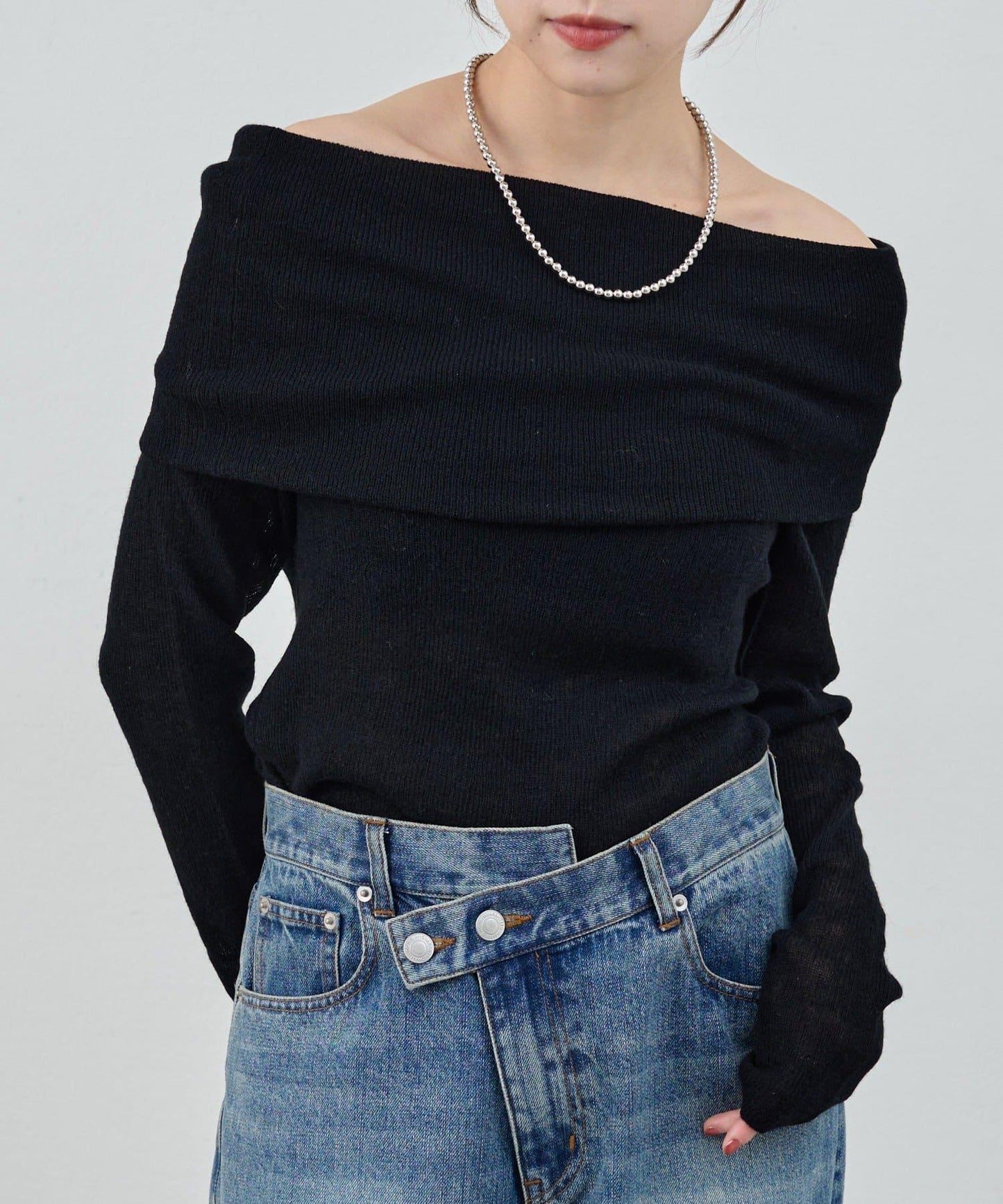 【SHENERY】透視一字肩針織衫