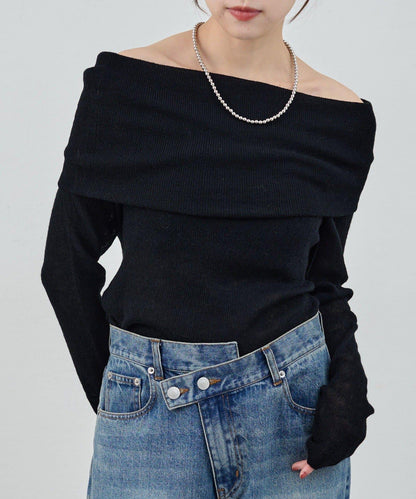 【SHENERY】透視一字肩針織衫