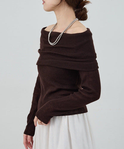 【SHENERY】透視一字肩針織衫