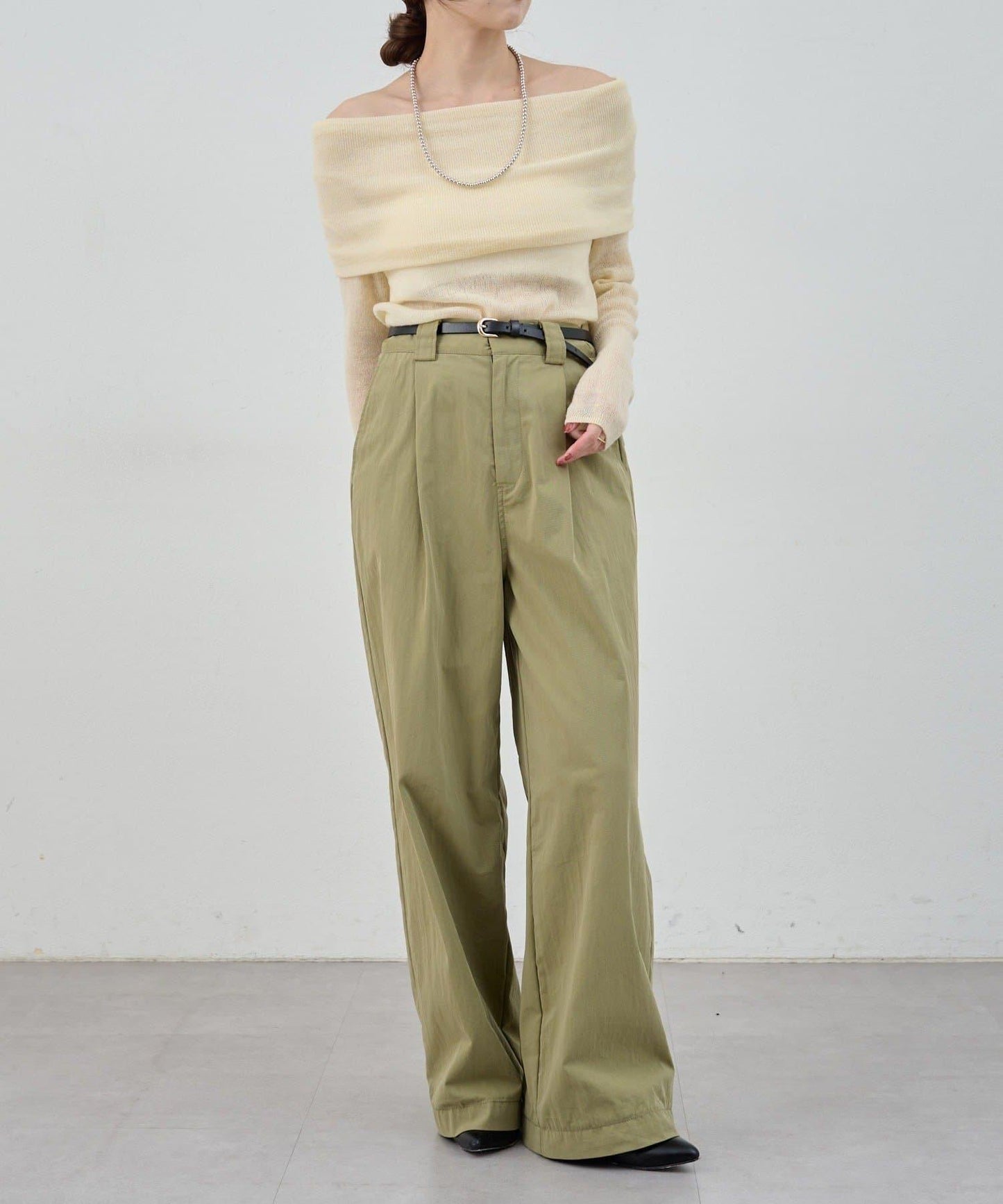 【SHENERY】透視一字肩針織衫