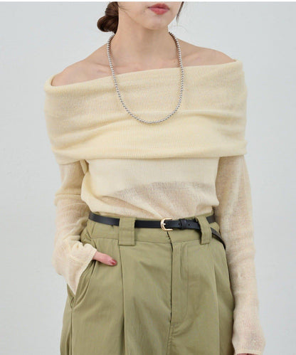 【SHENERY】透視一字肩針織衫