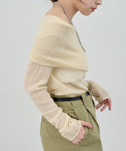 【SHENERY】透視一字肩針織衫