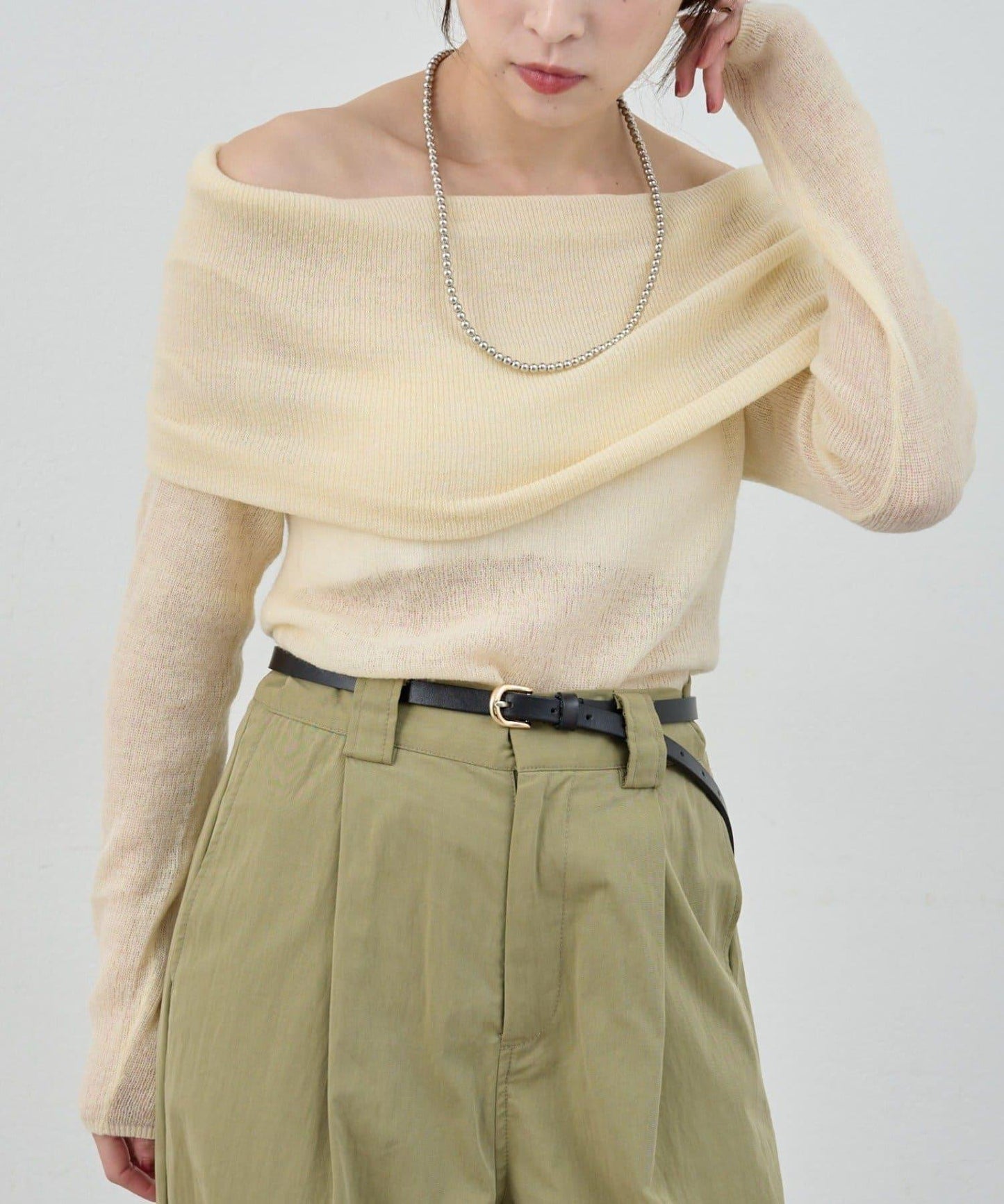 【SHENERY】透視一字肩針織衫