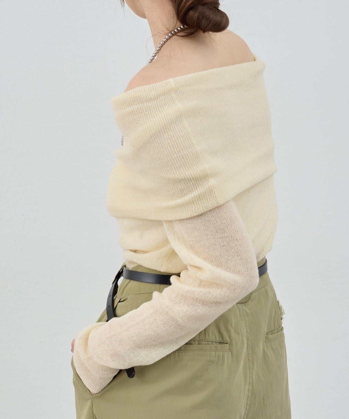 【SHENERY】透視一字肩針織衫