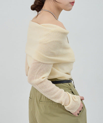 【SHENERY】透視一字肩針織衫
