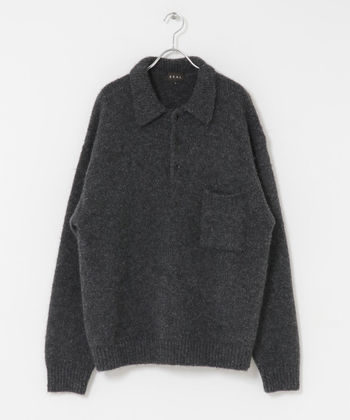 毛絨針織翻領套頭衫