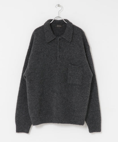 毛絨針織翻領套頭衫