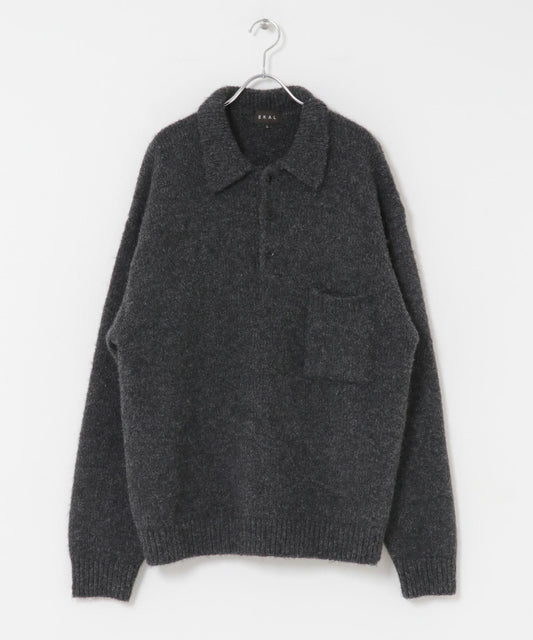 毛絨針織翻領套頭衫