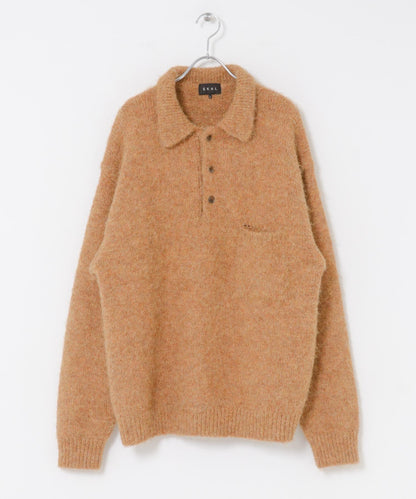 毛絨針織翻領套頭衫