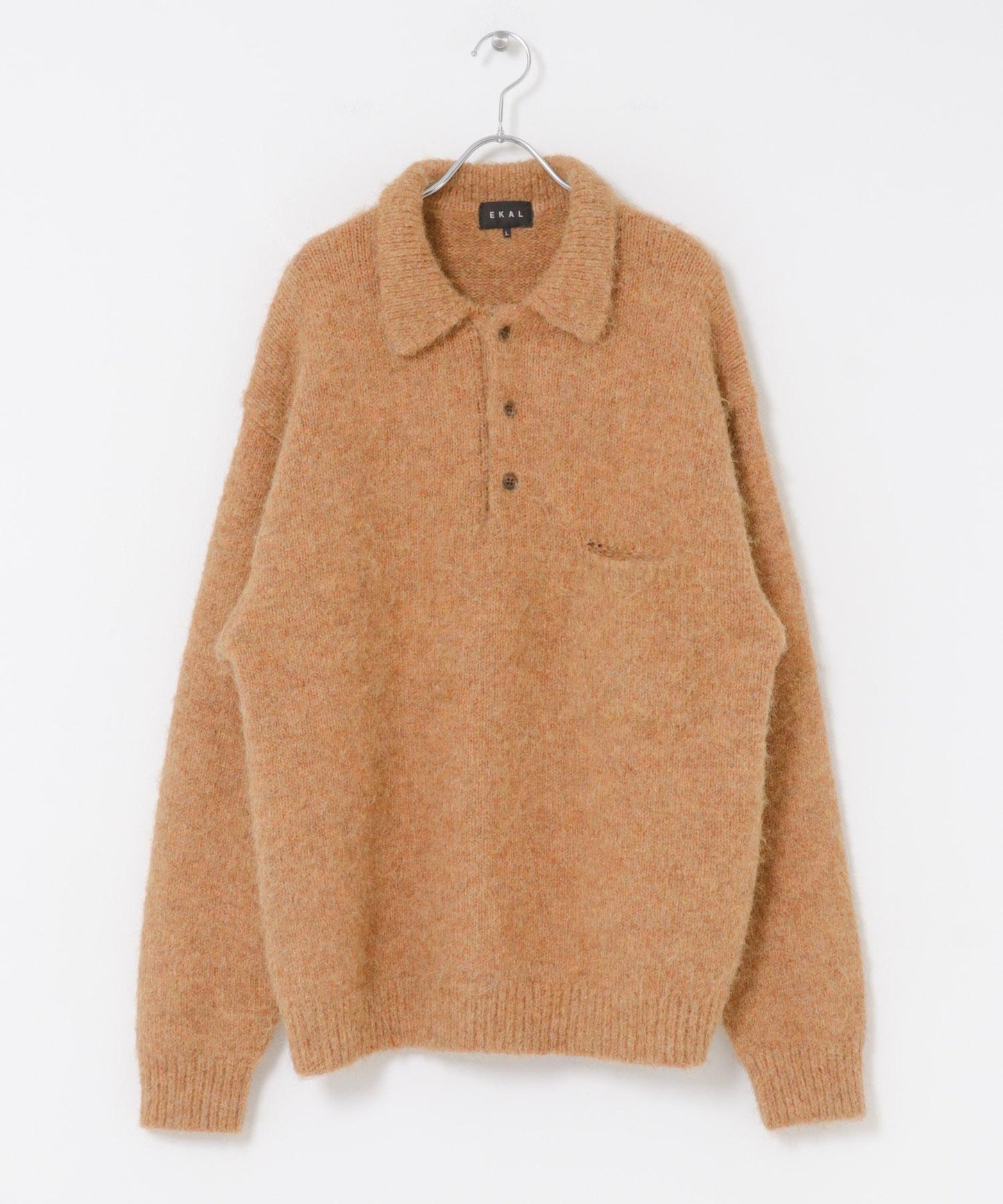 毛絨針織翻領套頭衫