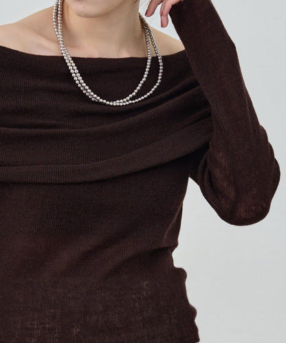 【SHENERY】透視一字肩針織衫