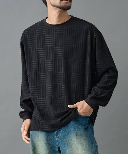瓷磚紋抓絨長袖套頭衫