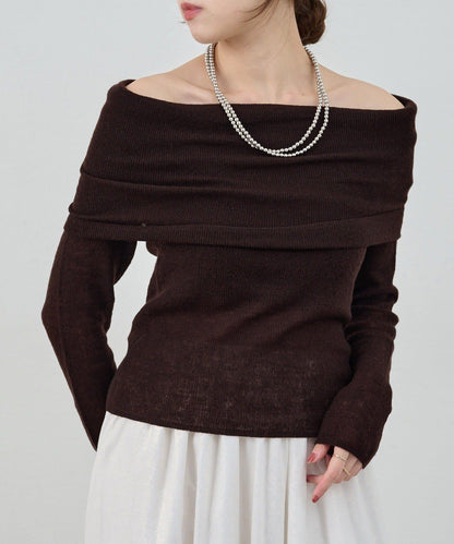 【SHENERY】透視一字肩針織衫