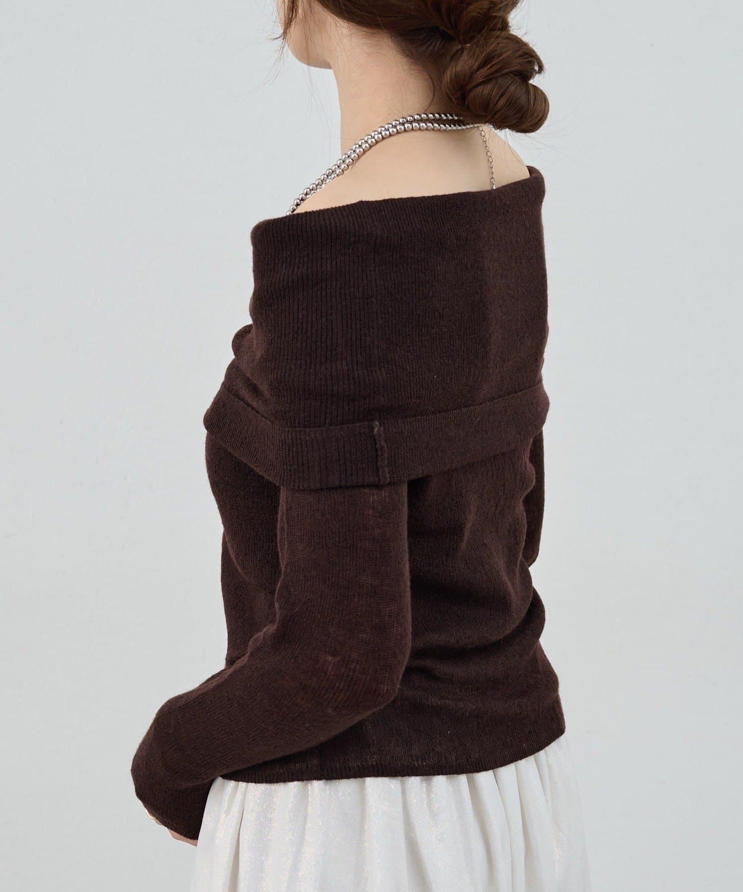 【SHENERY】透視一字肩針織衫