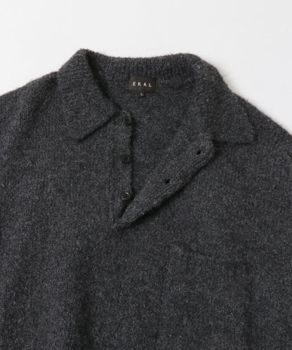 毛絨針織翻領套頭衫