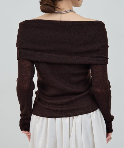 【SHENERY】透視一字肩針織衫