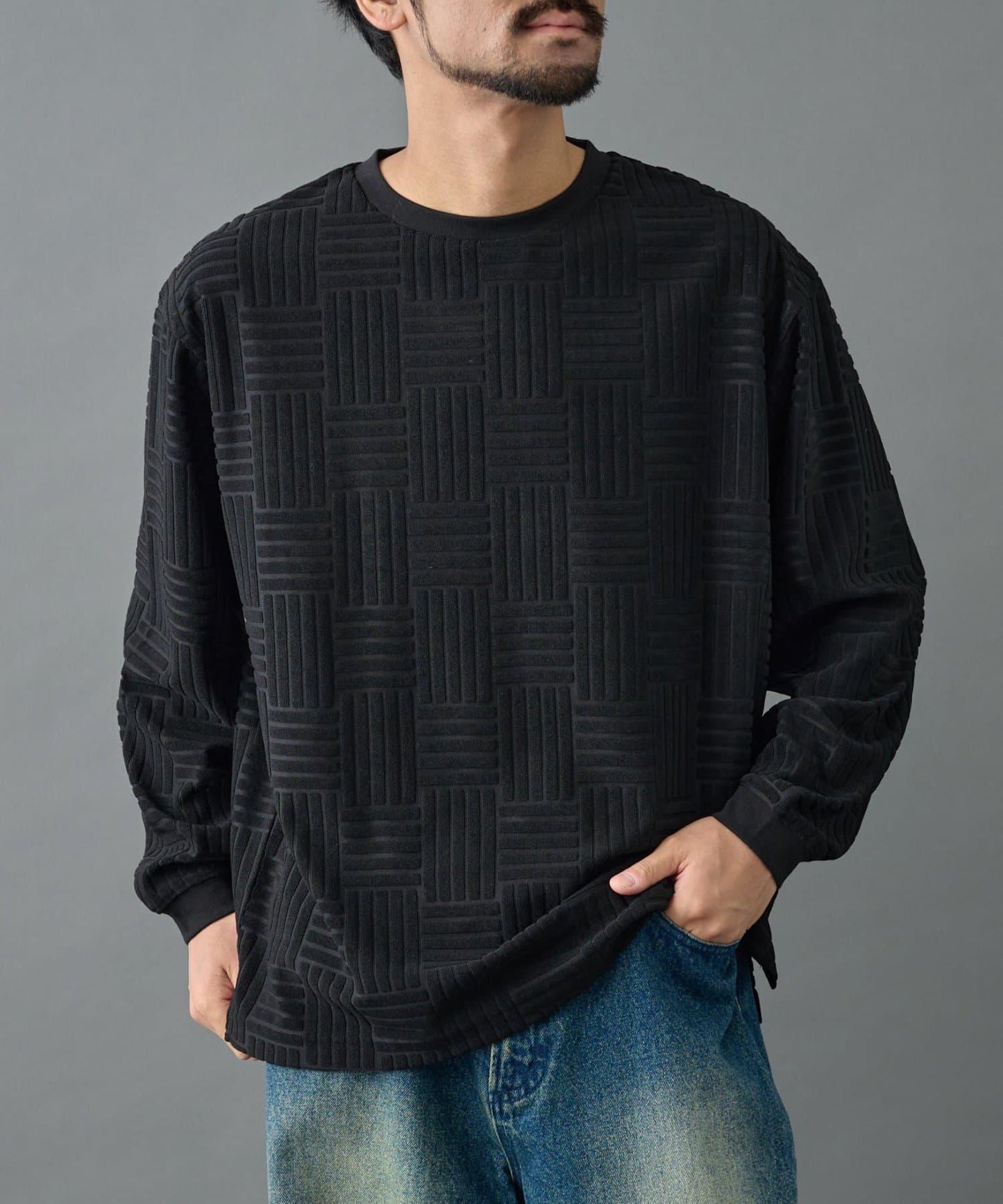 瓷磚紋抓絨長袖套頭衫
