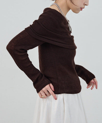 【SHENERY】透視一字肩針織衫