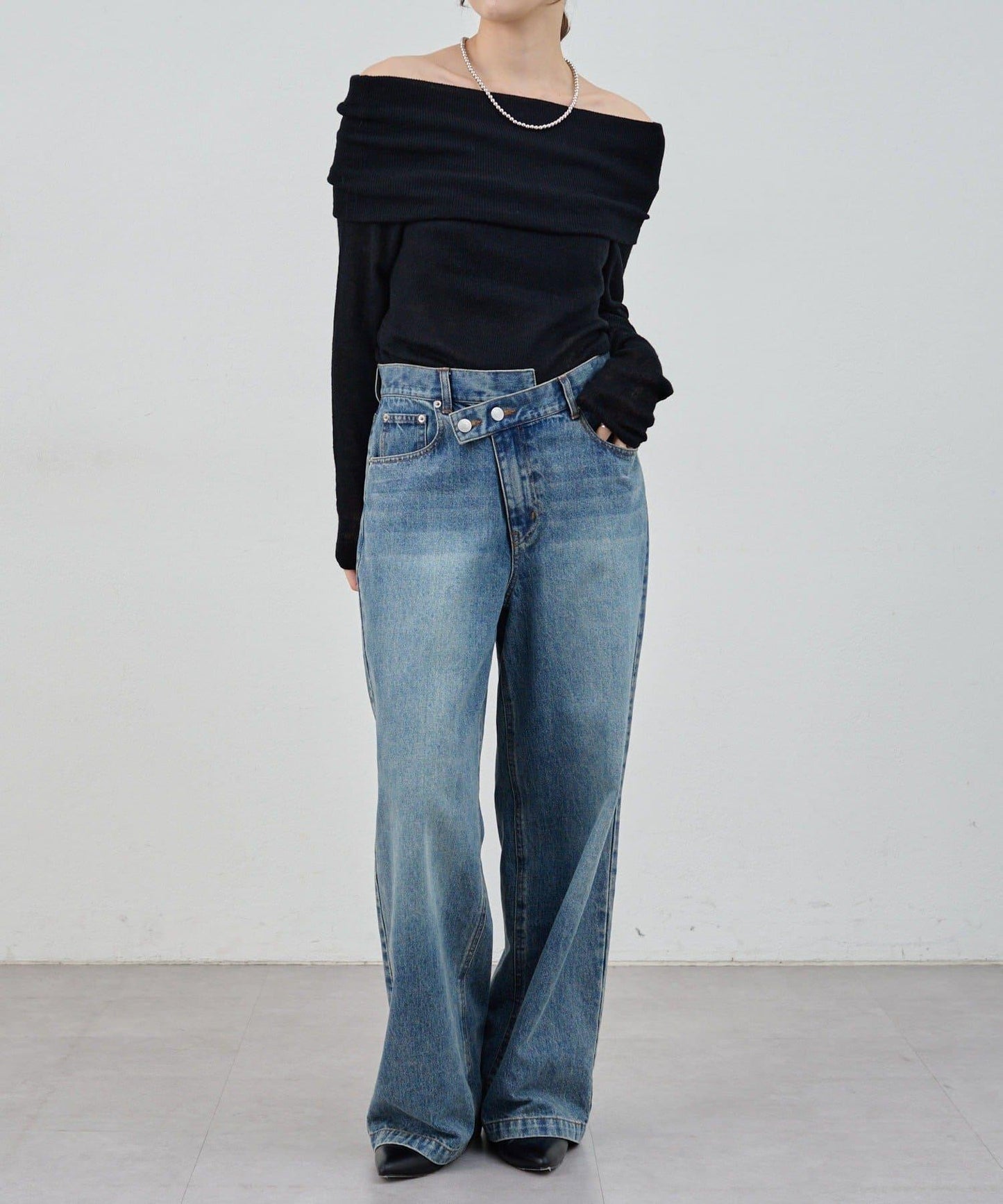 【SHENERY】透視一字肩針織衫