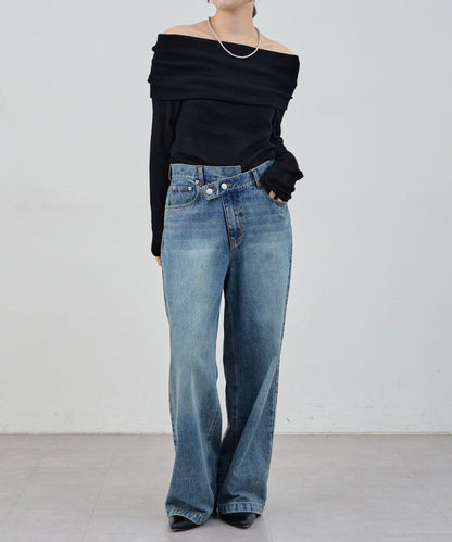 【SHENERY】透視一字肩針織衫